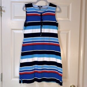 Chaps Sleeveless Tank Dress 100% Cotton, red white and blue Size Large EUC